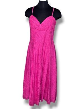 Lilly Pulitzer Bright Hot Pink Eyelet Midi Dress